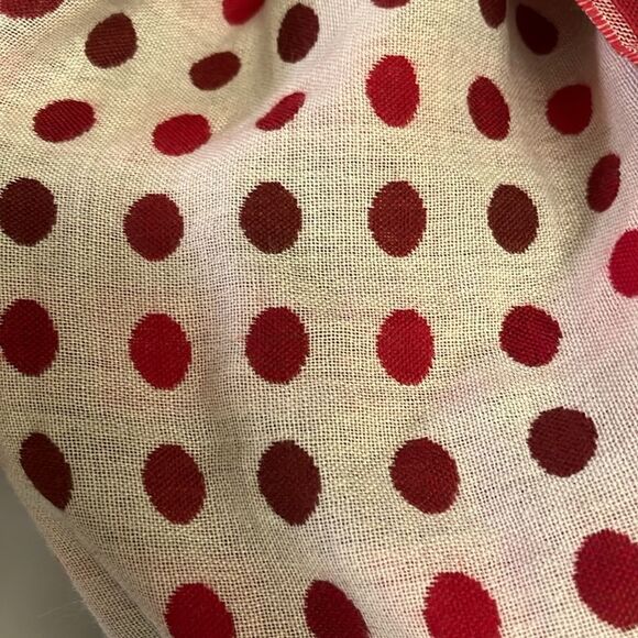 Talbots Women’s Red Cream Polka Dot Wool Blend Fashion Scarf Fringe 75”, 17.5” - Picture 8 of 16